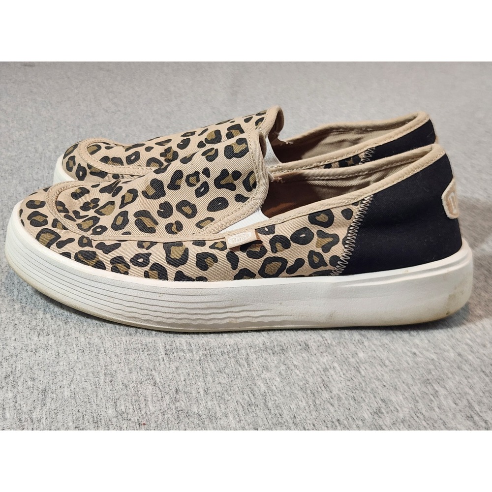 Hey Dude sunapee desert Slip On Shoes Women 9 Leopard Print Tan Black Loafer - Picture 2 of 10